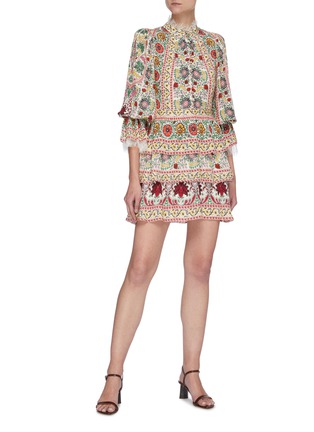 Figure View - Click To Enlarge - ALICE & OLIVIA - 'Lawson' Floral Print Lace Trim Tiered Mini Dress