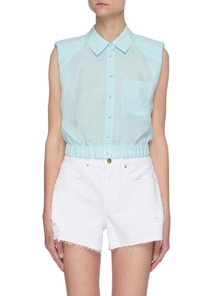 Main View - Click To Enlarge - ALICE & OLIVIA - 'Arielle' Padded Shoulder Crop Sleeveless Shirt