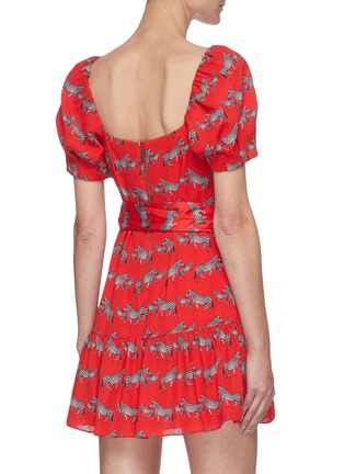 Back View - Click To Enlarge - ALICE & OLIVIA - 'Collette' Zebra Print Square Neck Puff Sleeve Mini Dress