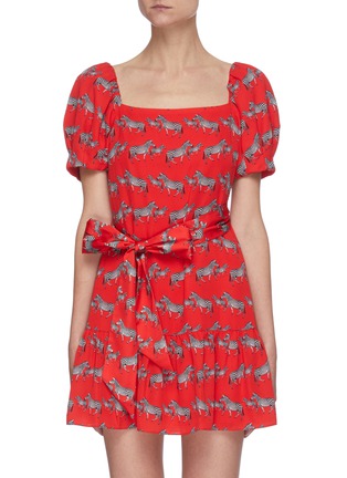 Main View - Click To Enlarge - ALICE & OLIVIA - 'Collette' Zebra Print Square Neck Puff Sleeve Mini Dress