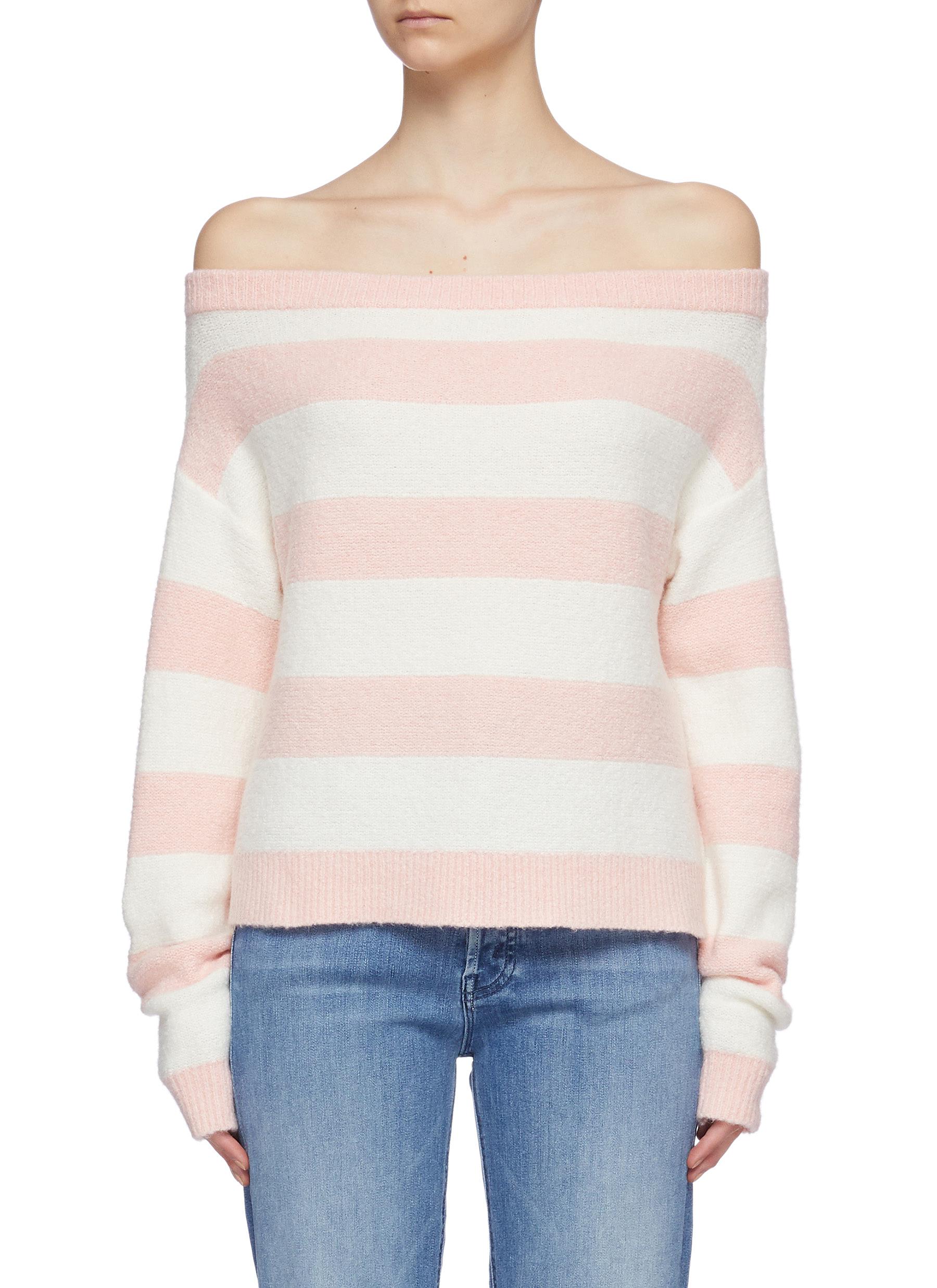 ALICE AND OLIVIA 'BAUER' OFF-SHOULDER STRIPED OPEN KNIT TOP