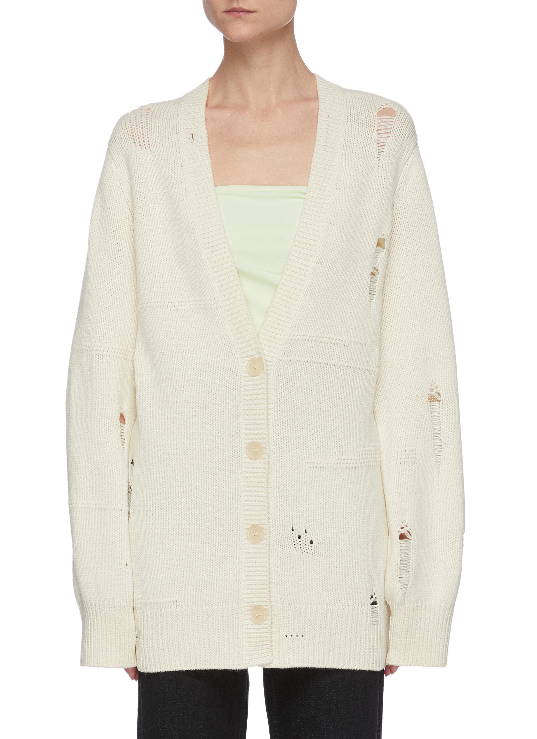 Helmut Lang Distressed Long Cardigan In White