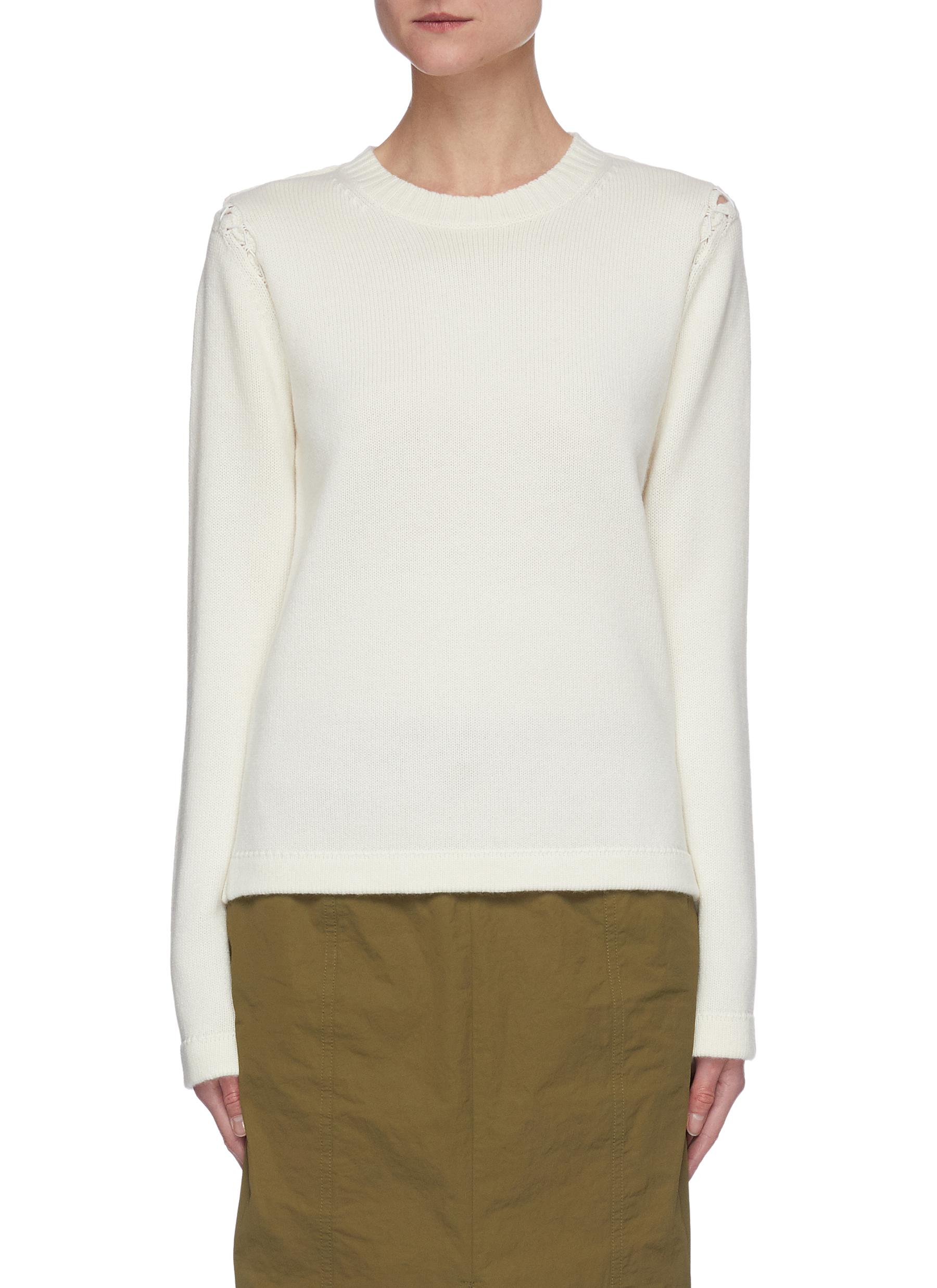 Helmut Lang 'aviator' Sewn-on Sleeve Sweater In White
