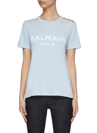 Main View - Click To Enlarge - BALMAIN - Embossed Button Logo Print Cotton T-shirt