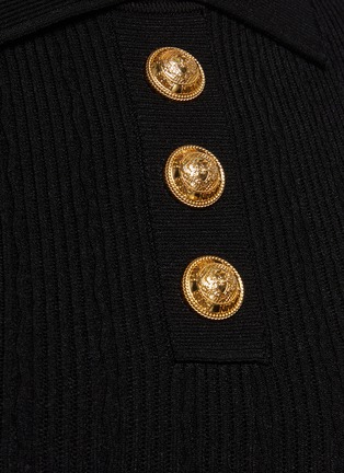 Detail View - Click To Enlarge - BALMAIN - Peak Shoulder Logo Embossed Button Rib Polo Shirt Dress