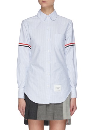 Main View - Click To Enlarge - THOM BROWNE  - Stripe armband round collar oxford shirt