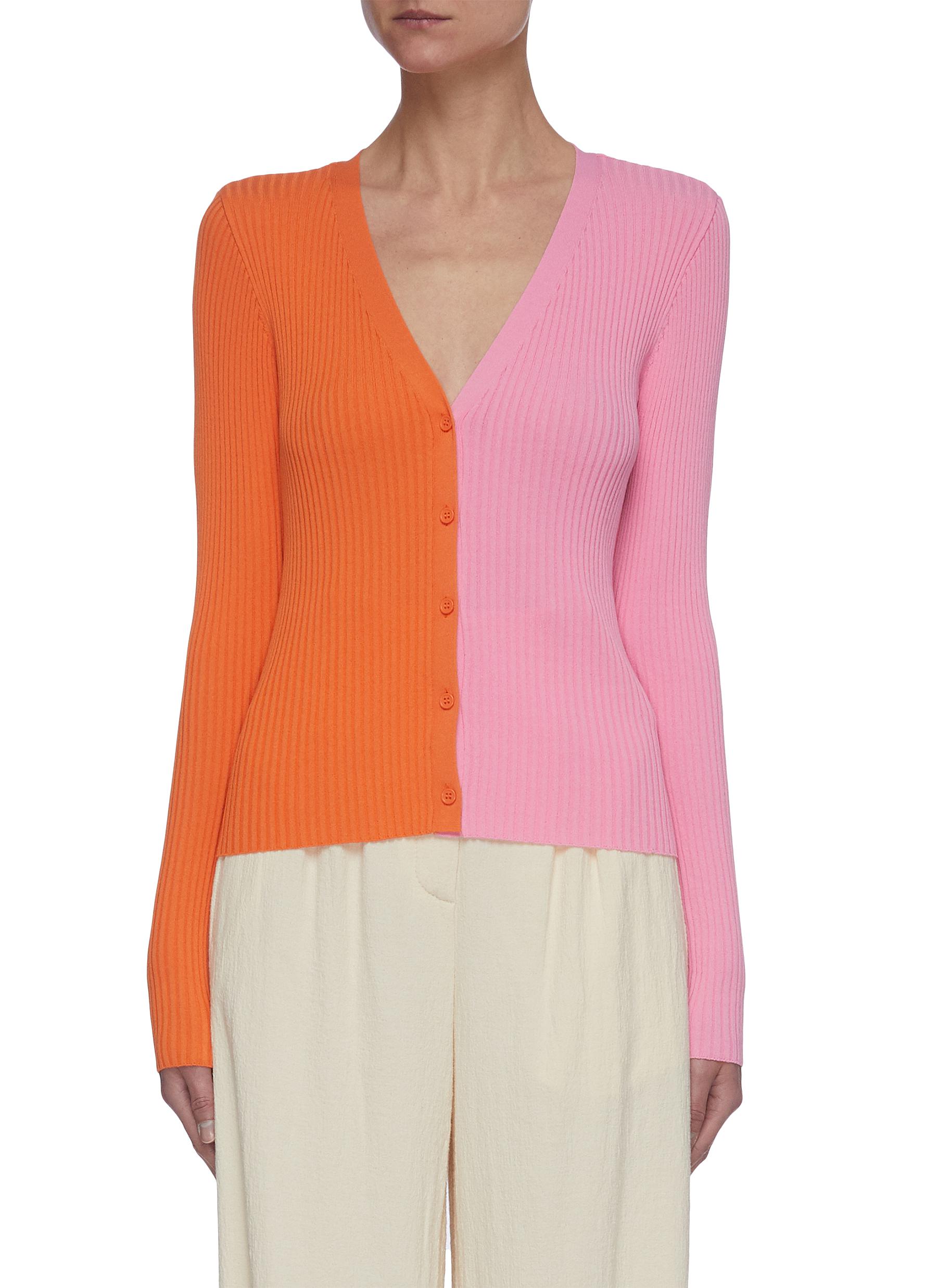 Staud Colourblock Panel Rib Knit Cardigan In Multi-colour