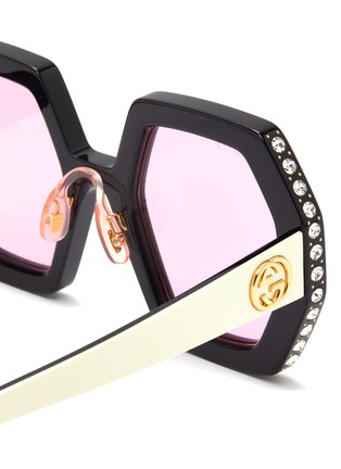Detail View - Click To Enlarge - GUCCI - Embellished angular acetate frame sunglasses