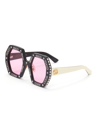 Main View - Click To Enlarge - GUCCI - Embellished angular acetate frame sunglasses
