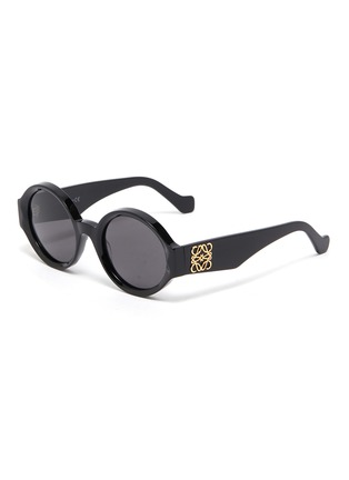 Main View - Click To Enlarge - LOEWE - Anagram Plaque Temple Acetate Round Frame Sunglasses