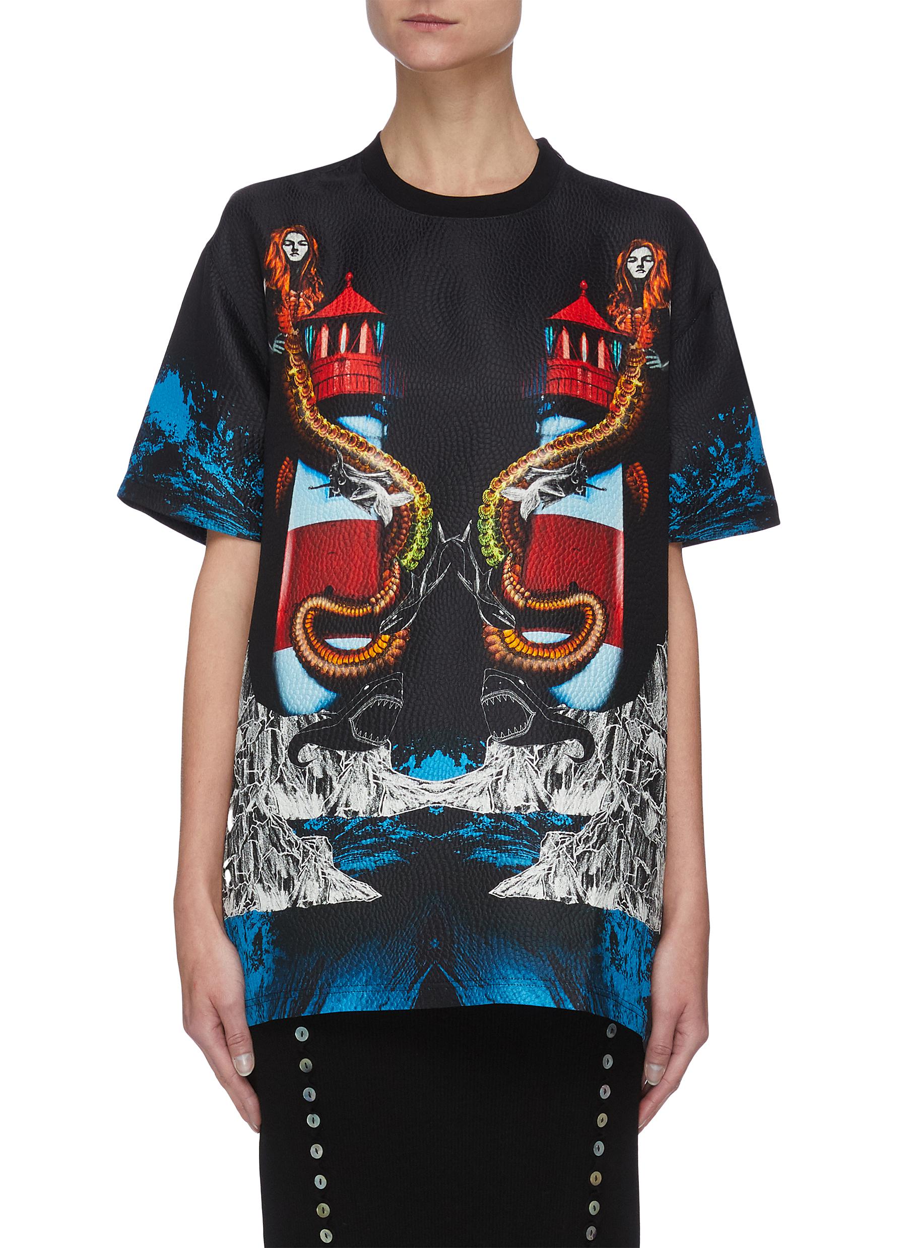 BURBERRY LOOK 39' MERMAID LIGHTHOUSE GRAPHIC PRINT T-SHIRT