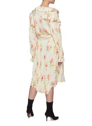 Back View - Click To Enlarge - BALENCIAGA - Ruffled Shoulder Vintage Floral Print Silk Dress