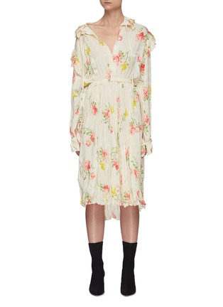 Main View - Click To Enlarge - BALENCIAGA - Ruffled Shoulder Vintage Floral Print Silk Dress