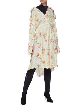 Figure View - Click To Enlarge - BALENCIAGA - Ruffled Shoulder Vintage Floral Print Silk Dress