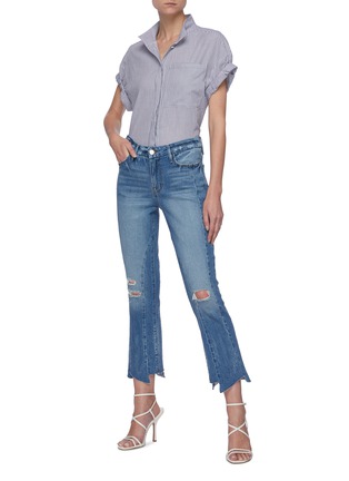 Figure View - Click To Enlarge - FRAME - 'Le Crop' distressed knee asymmetric hem crop jeans
