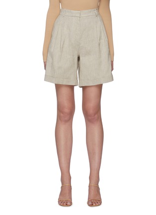Main View - Click To Enlarge - FRAME - Pleated linen blend tailored shorts