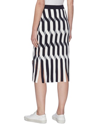 Back View - Click To Enlarge - COMME MOI - Fringe Hem Interlocking Pattern Jacquard Skirt