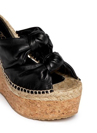 Detail View - Click To Enlarge - JIMMY CHOO - 'Priory' cork wedge knot leather sandals