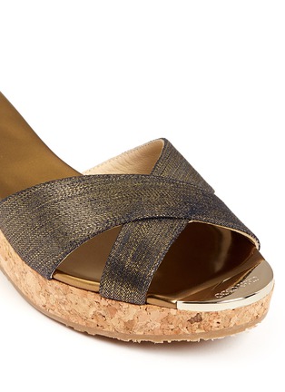 Detail View - Click To Enlarge - JIMMY CHOO - 'Panna' cork wedge Lurex denim sandals