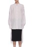 Main View - Click To Enlarge - NINA RICCI - Ruched Sleeve Ribbon Cuff Point Collar Shirt