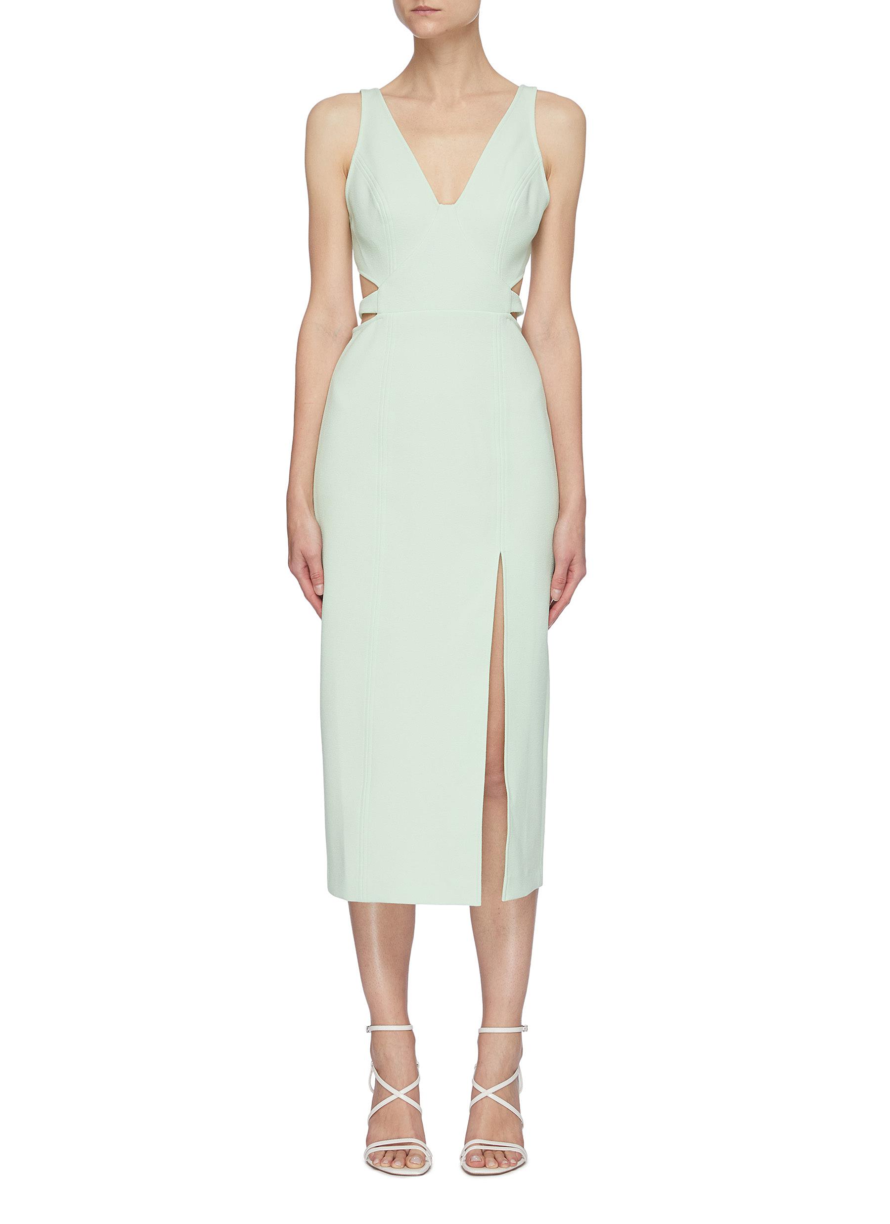 C/meo Collective Waist Cut-out Detail Front Slit Sleeveless Midi Dress In Green
