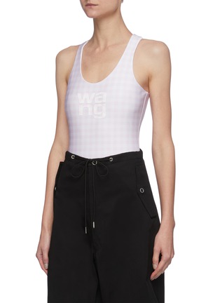 Front View - Click To Enlarge - T BY ALEXANDER WANG - Logo Print Gingham Check Sleeveless Bodysuit