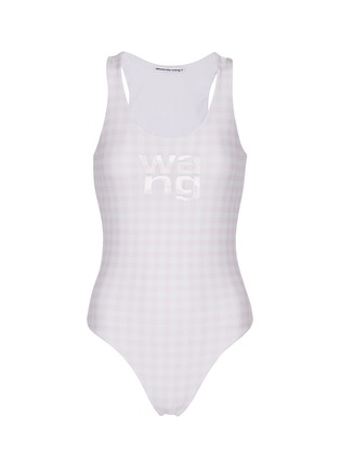 Main View - Click To Enlarge - T BY ALEXANDER WANG - Logo Print Gingham Check Sleeveless Bodysuit