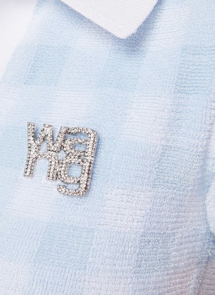Detail View - Click To Enlarge - T BY ALEXANDER WANG - 'Towel' Crystal Embellished Logo Brooch Gingham Polo Dress
