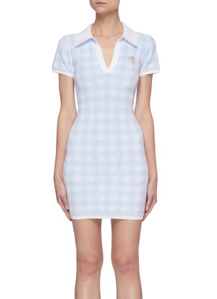 Main View - Click To Enlarge - T BY ALEXANDER WANG - 'Towel' Crystal Embellished Logo Brooch Gingham Polo Dress