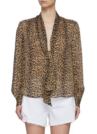 Main View - Click To Enlarge - SAINT LAURENT - Leopard print bow collar blouse