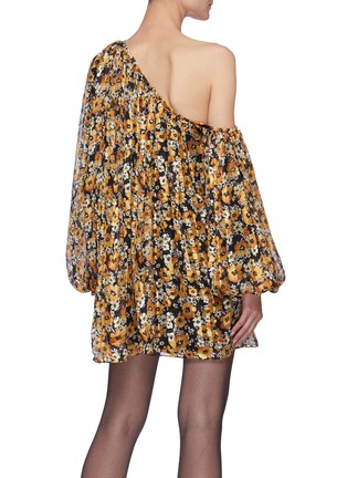 Back View - Click To Enlarge - SAINT LAURENT - 'Imbalance' floral print off-shoulder pleat dress