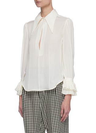 Detail View - Click To Enlarge - KHAITE - 'Nia' Elongated Point Collar Pleated Necktie Georgette Blouse