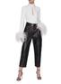 Figure View - Click To Enlarge - 16ARLINGTON - 'Michelle' ostrich feather cuff crepe top
