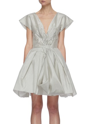 Main View - Click To Enlarge - MATICEVSKI - 'Honorary' Front Pleat Detail Asymmetric Hem Mini Dress