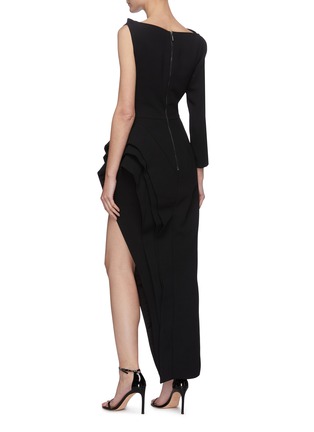 Back View - Click To Enlarge - MATICEVSKI - 'Pinnacle' Draped Boatneck One-shoulder Thigh Slit Gown