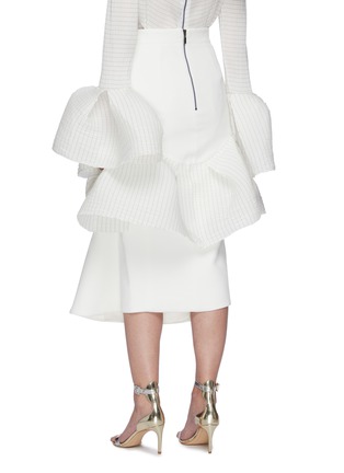 Back View - Click To Enlarge - MATICEVSKI - 'Emblazon' Striped Ruffle Panel Front Slit Pleated Skirt