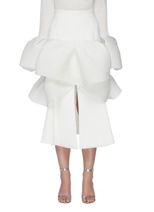 Main View - Click To Enlarge - MATICEVSKI - 'Emblazon' Striped Ruffle Panel Front Slit Pleated Skirt