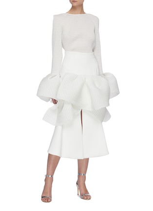 Figure View - Click To Enlarge - MATICEVSKI - 'Emblazon' Striped Ruffle Panel Front Slit Pleated Skirt