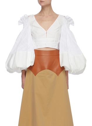 Main View - Click To Enlarge - LOEWE - Ruched Balloon Sleeve V-neck Crop Blouse