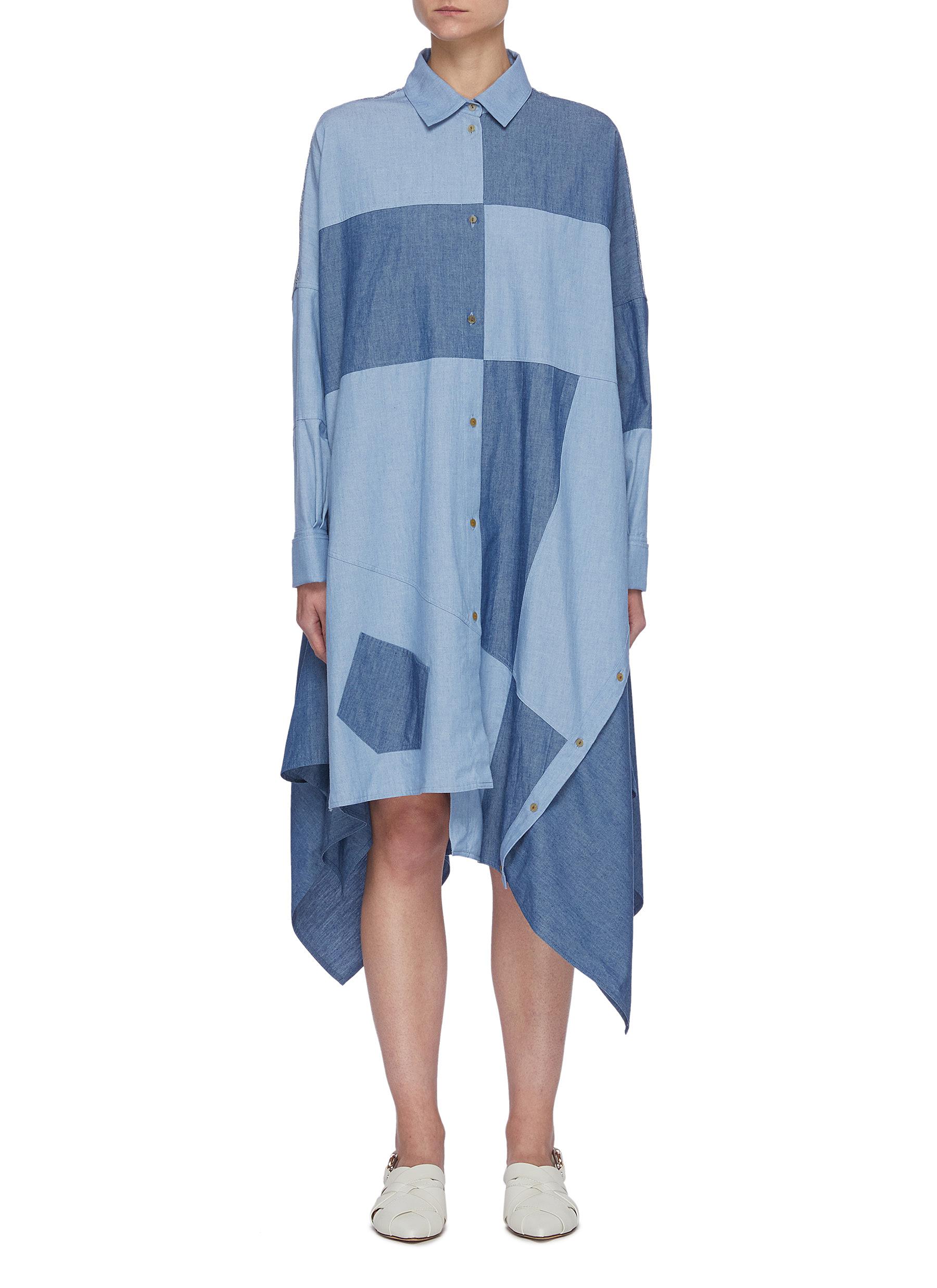21年最新海外 ロエベ Loewe レディース ワンピース シャンブレーシャツ ワンピース ドレス Patchwork Chambray Shirt Dress Blue 春バーゲン 特別送料無料 Tiendabudada Com
