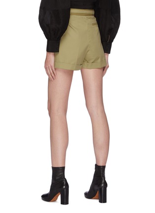 Back View - Click To Enlarge - LOEWE - Waist Tie Centre Pleat Cotton Shorts
