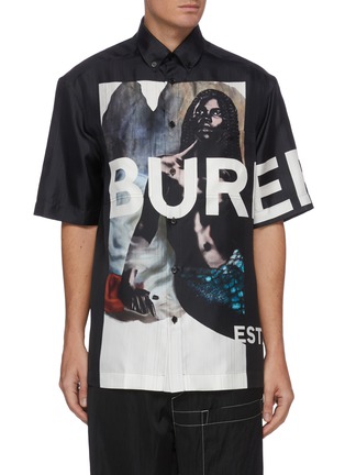 Main View - Click To Enlarge - BURBERRY - Crying mermaid graphic print boxy silk shirt