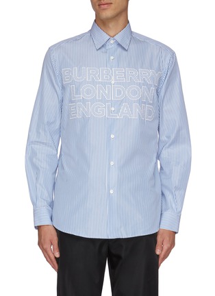 Main View - Click To Enlarge - BURBERRY - Logo Appliqué Stripe Cotton Shirt