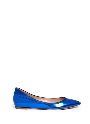 Main View - Click To Enlarge - GIANVITO ROSSI - Satin trimmed metallic leather flats