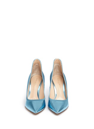 Figure View - Click To Enlarge - GIANVITO ROSSI - Satin trim metallic leather pumps