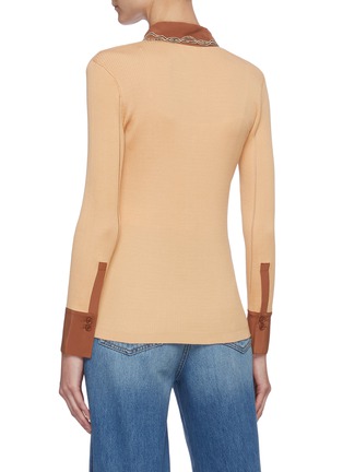 Back View - Click To Enlarge - CHLOÉ - Silk Trimmed Collar Contrast Accent Cardigan