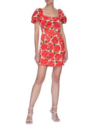 tailored rose print mini dress