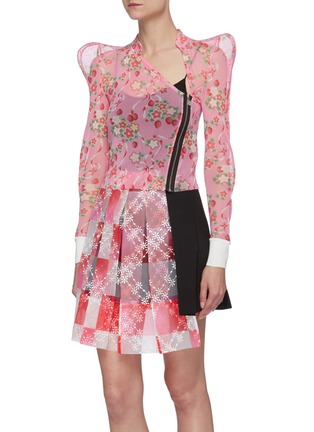 Front View - Click To Enlarge - MARCHEN - Floral print asymmetric neck zipped top