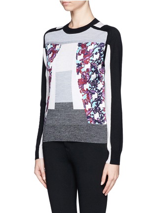 Front View - Click To Enlarge - PETER PILOTTO - Colourblock orchid print wool-silk pullover