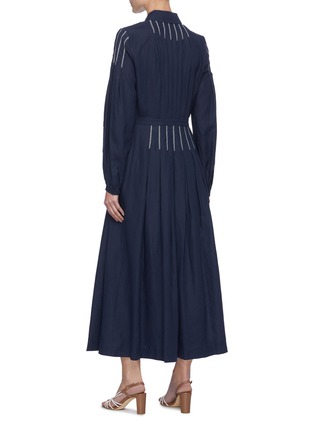 Back View - Click To Enlarge - GABRIELA HEARST - 'Watkins' Contrast Embroidered Detail Pleated Shirt Dress